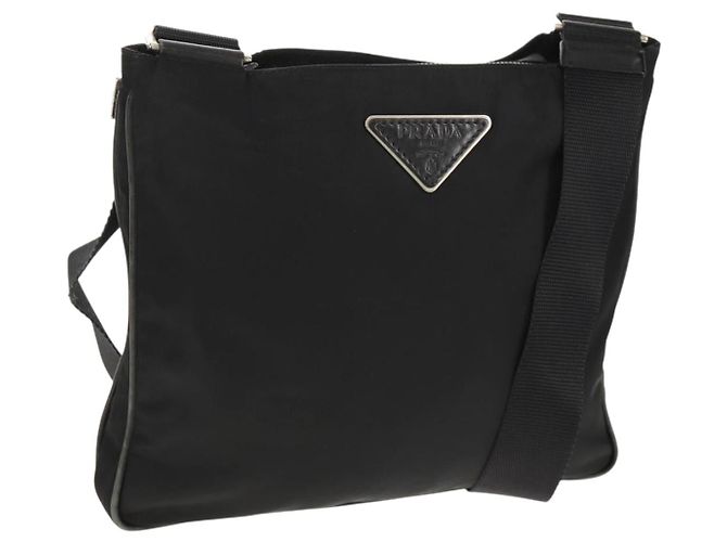 Sac à épaule PRADA en nylon noir argent authentique 153653V Argenté