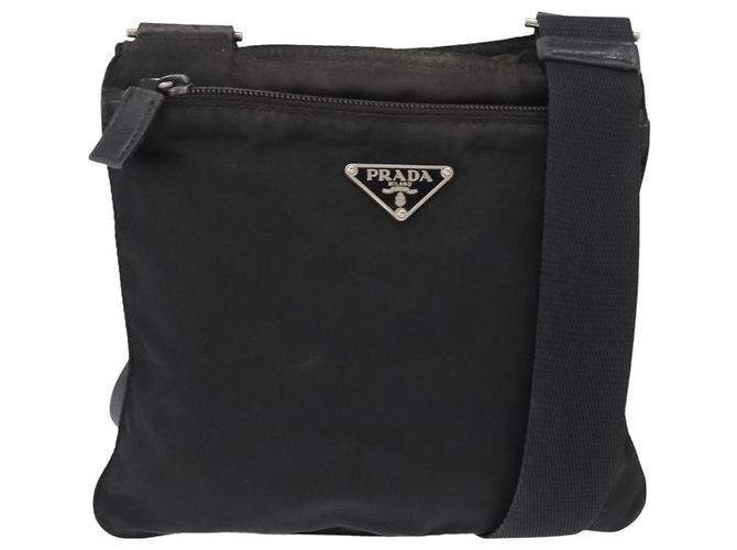 PRADA Shoulder Bag Nylon Black Silver Auth ka765 Silvery