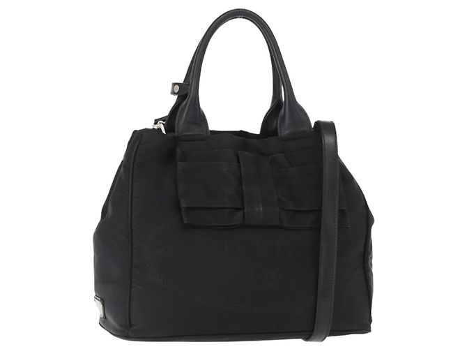 PRADA Handtasche Nylon 2-Wege Schwarz Silber Auth BA8835