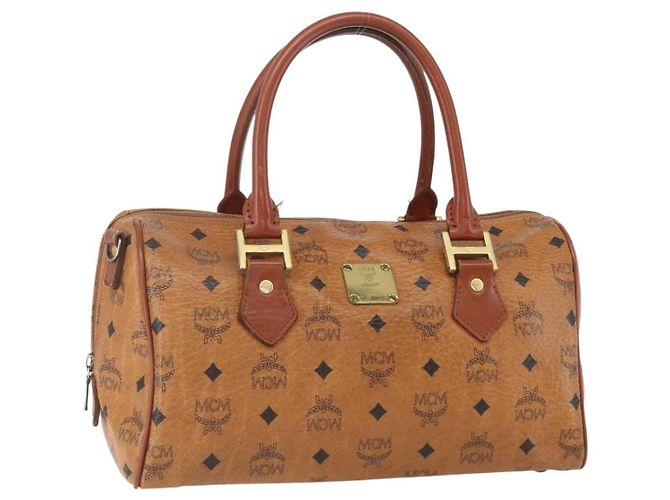 Borsa Boston Mini Vicetos Logogram MCM in pelle PVC marrone e oro Auth 151771 D'oro