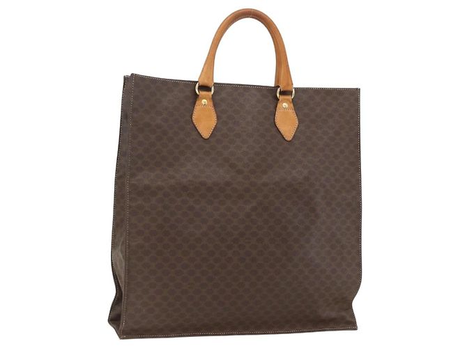Céline Bolsa de mão em lona Macadam CELINE em couro PVC marrom dourado Auth gh1448