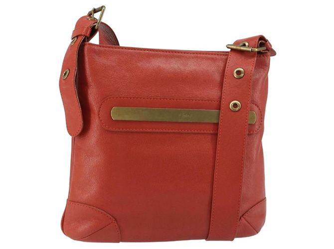 Chloé Bolsa de Ombro de Couro Laranja Auth BA8858