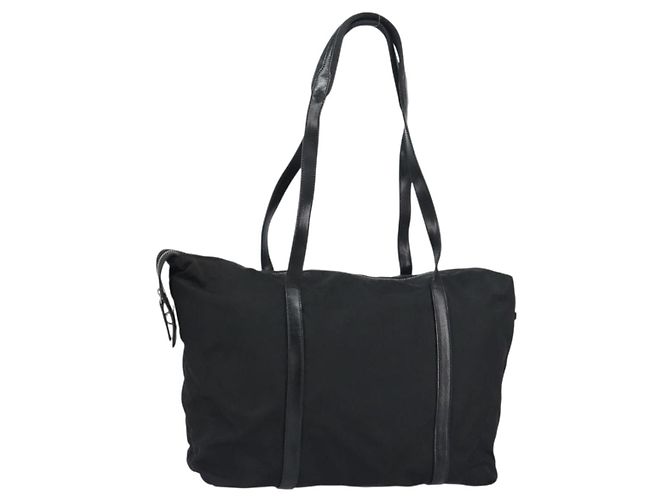 PRADA Tote Bag Nylon Black Silver Auth 151531 Silvery