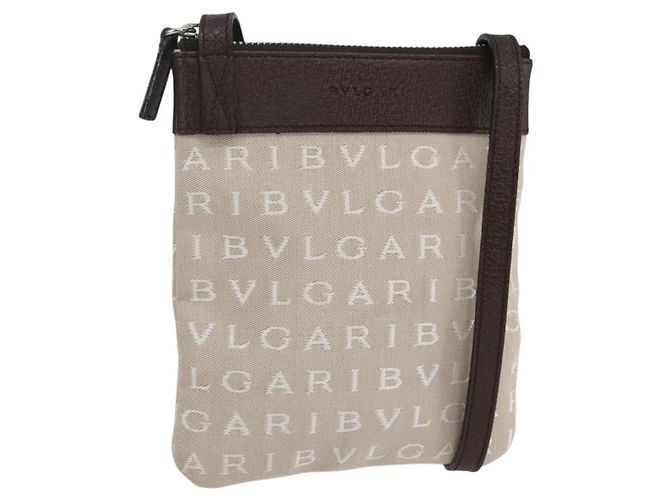 Bulgari Bolsa de Ombro BVLGARI Logo Mania Lona Bege Prata Auth 148587V