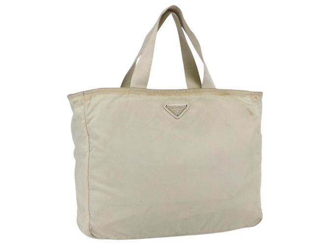 Borsa Tote PRADA Nylon Beige Argento Auth bs31362
