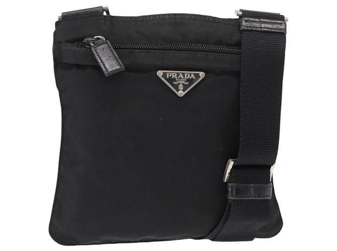 PRADA Schultertasche Nylon Schwarz Silber Authentisch 151729