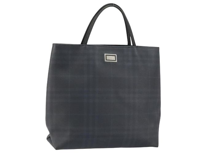Schwarze Leder-Handtasche mit Nova Check-Muster von BURBERRY, authentisch Silber BA8861