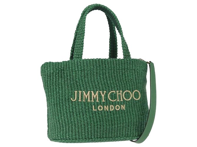 Sac à main Jimmy Choo Raffia 2way Vert Or Auth BA9200 Doré