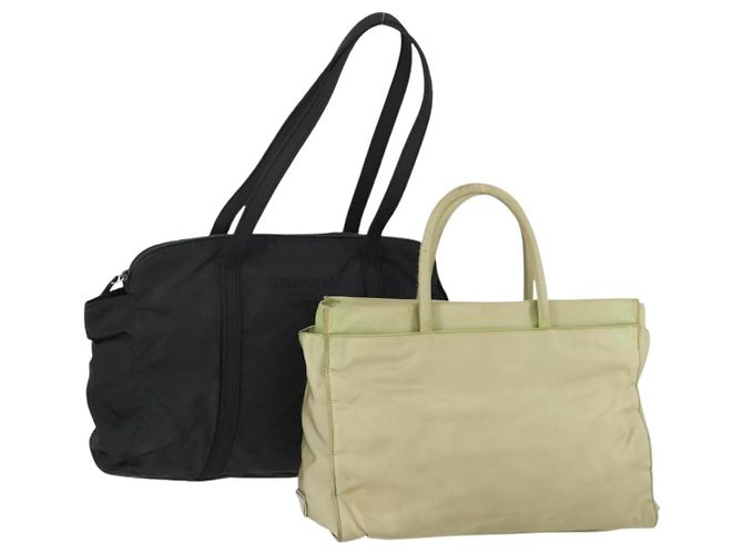 PRADA Borsa a Mano Nylon 2 Set Nero Beige Auth 151501