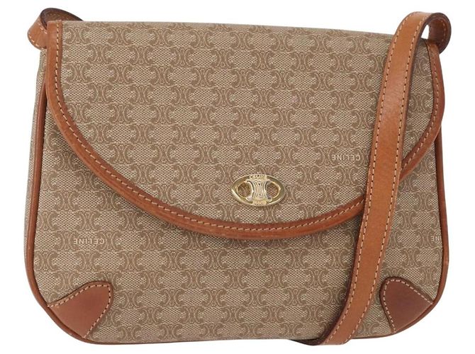 Céline Bolsa de Ombro em Lona Macadam CELINE PVC Bege Ouro Auth ki6223 Dourado