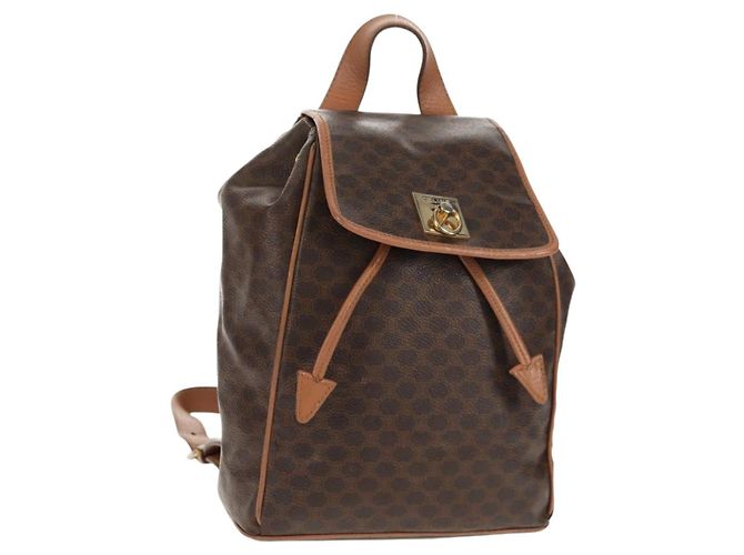 Céline CELINE Macadam Canvas Backpack PVC Leather Brown Gold Auth bs31713 Golden