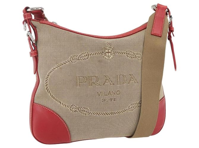 PRADA Shoulder Bag Canvas Beige Silver Auth 159720 Silvery
