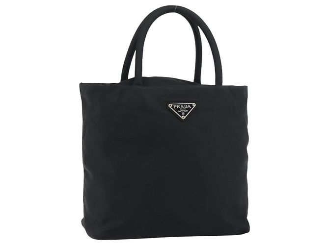 PRADA Bolsa de mão em nylon preta Auth 156858 Preto