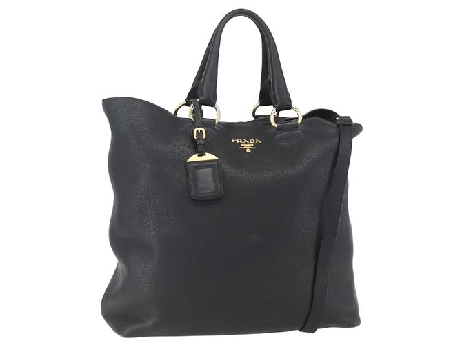 PRADA Borsa a Mano in Pelle 2 in 1 Nera Oro Auth mr1569 Nero D'oro