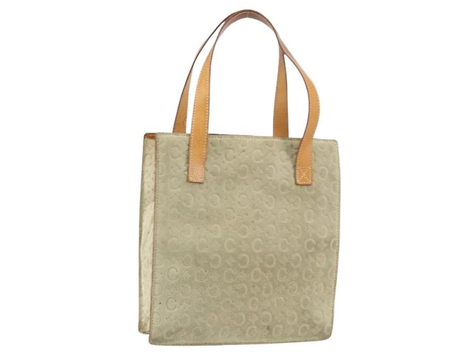 Céline CELINE C Macadam Canvas Hand Bag Suede Beige Silver Auth bs31641
