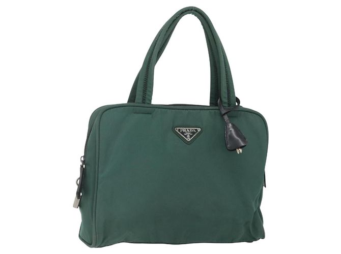 PRADA Handtasche Nylon Grün Silber Auth 154193