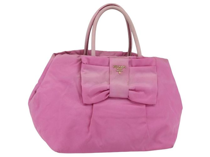 PRADA Sac à main en nylon rose doré Auth 156242