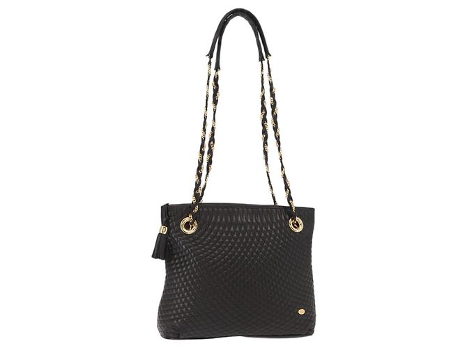 BALLY Borsa a Spalla in Pelle Trapuntata con Catena Nero Oro Auth ka727 D'oro