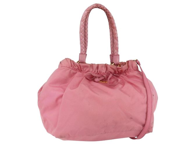 PRADA Borsa a Mano Nylon 2in1 Rosa Oro Auth 156270 D'oro