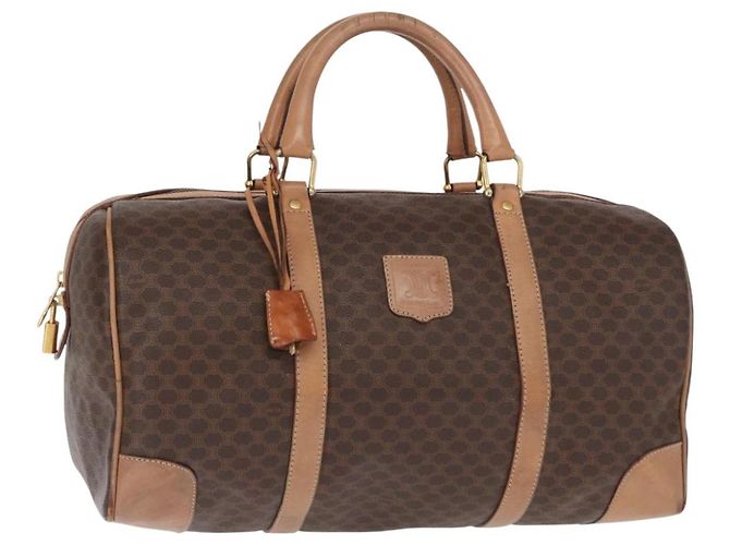 Céline Bolsa Boston em lona Macadam CELINE PVC marrom ouro Auth BA8179 Dourado