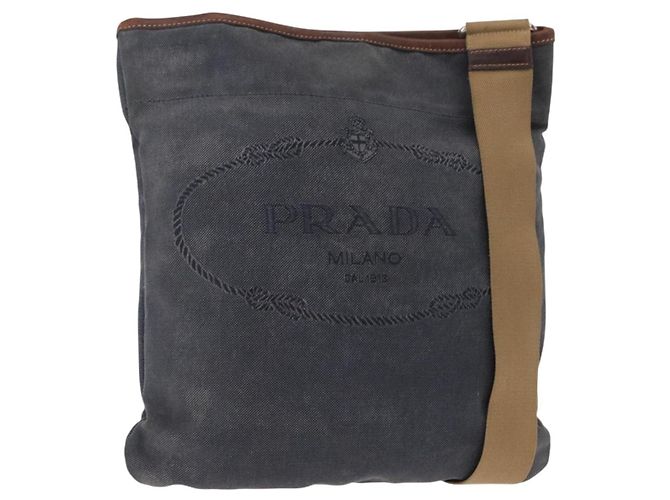 Borsa a Spalla PRADA in Tela Blu Navy Argento Auth ka744