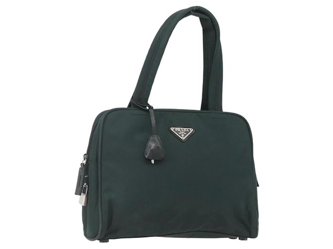 PRADA Handtasche Nylon Grün Silber Auth 151461