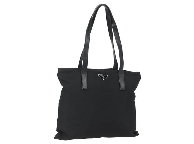 PRADA Tote Bag Nylon Black Silver Auth 151579 Silvery
