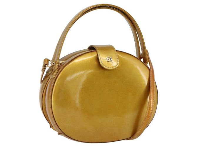 Bolsa LOEWE em couro patente 2 em 1 dourada Auth ka527 Dourado