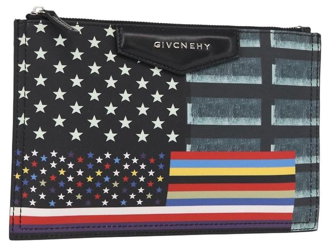 Borsa Clutch GIVENCHY in pelle nera argento Auth BA8441 Nero
