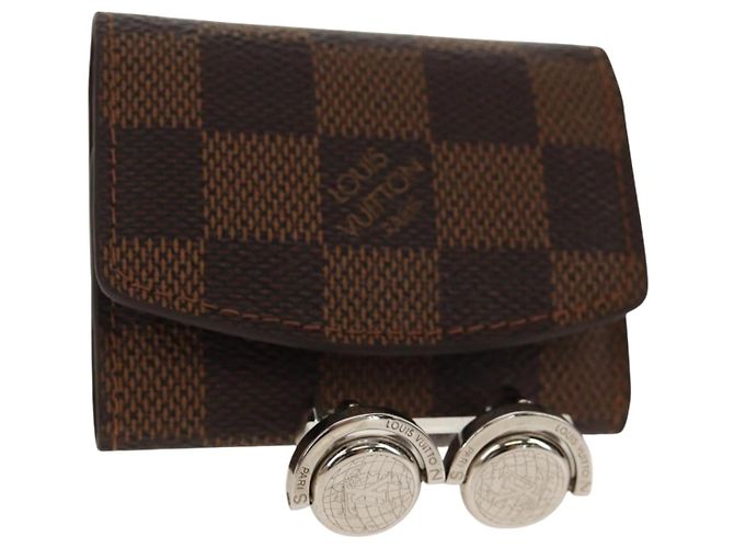 LOUIS VUITTON Conjunto de Pulseiras Damier Ebene Prata LV Auth BA8383V