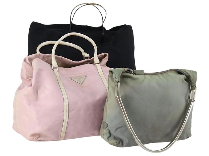 PRADA Handtasche Nylon 3 Set Schwarz Grün Rosa Auth bs30847 Pink