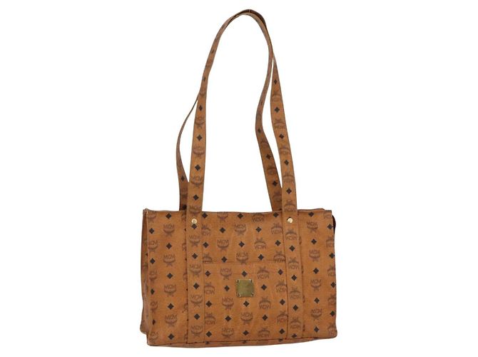 Bolsa Tote Vicetos Logogram MCM em couro PVC marrom e dourado Auth BA8430