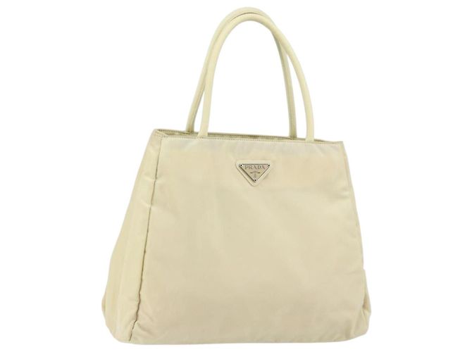 Borsa Tote PRADA in nylon avorio argento Auth ar13818 Crudo