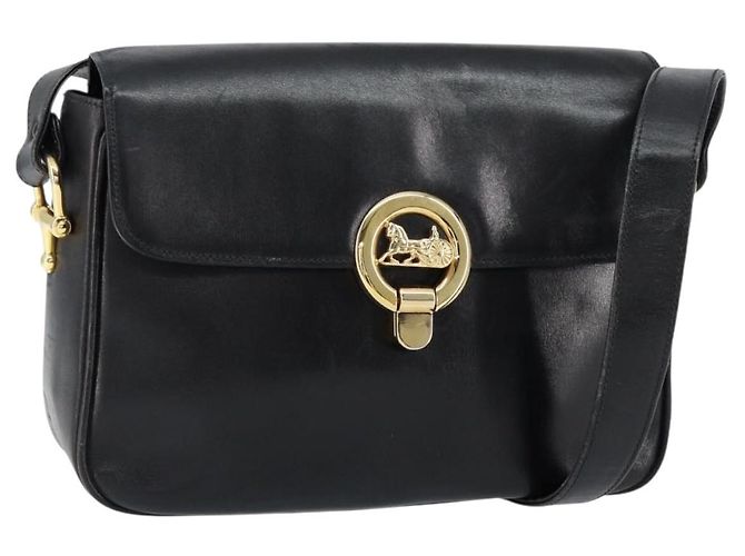 Bolso de Hombro CÉLINE Carroza de Cuero Negro y Dorado Auth ka264