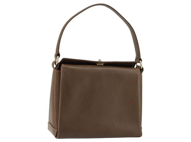 Gucci Bolsa de Ombro de Couro Marrom Dourado Auth ep12021