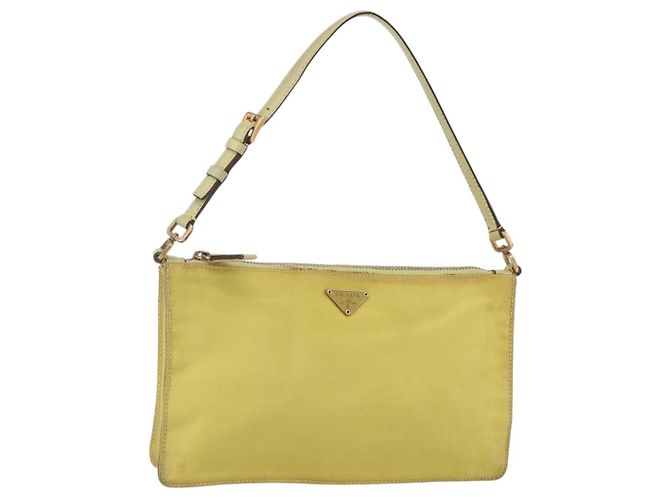 PRADA Accessory Pouch Nylon Yellow Gold Auth 152259 Golden