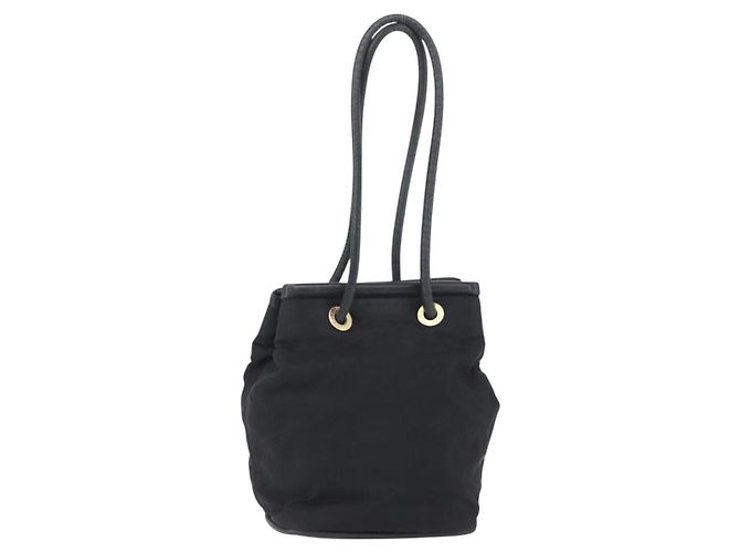 Céline Bolsa de Ombro CELINE Nylon Preto Ouro Auth 152231 Dourado