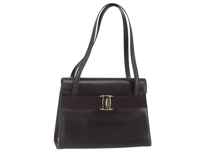 Borsa Tote Vala in pelle marrone e oro Auth BA8394 di Salvatore Ferragamo D'oro