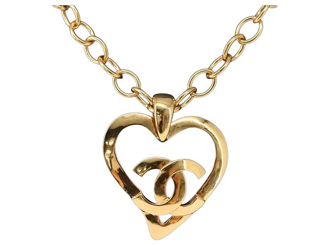 Collar CHANEL COCO de metal dorado CC Auth 154033SAV