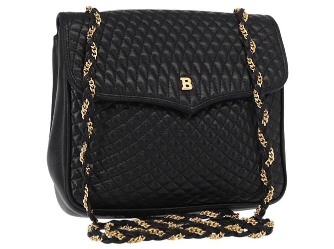 BALLY Borsa a Spalla a Catena Pelle Nera Oro Auth 153967 Nero D'oro