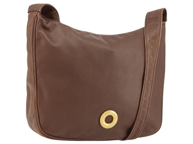 Céline Bolsa de Ombro CELINE Circle em Couro Marrom Dourado Auth 153852