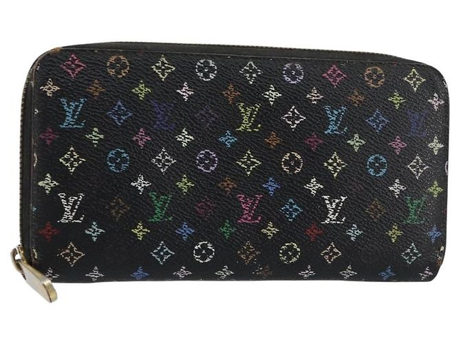 LOUIS VUITTON Monogram Multicolor Zippy Wallet Black M60243 LV Auth BA8385