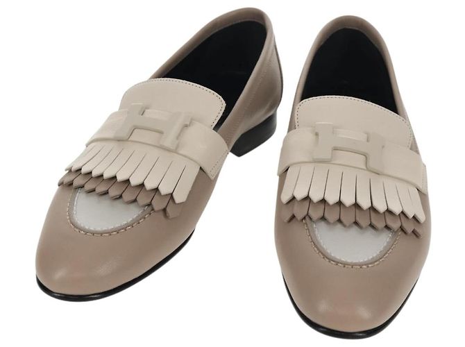Hermès HERMES Mokassin Royale Schuhe Leder Beige Auth BA7957M