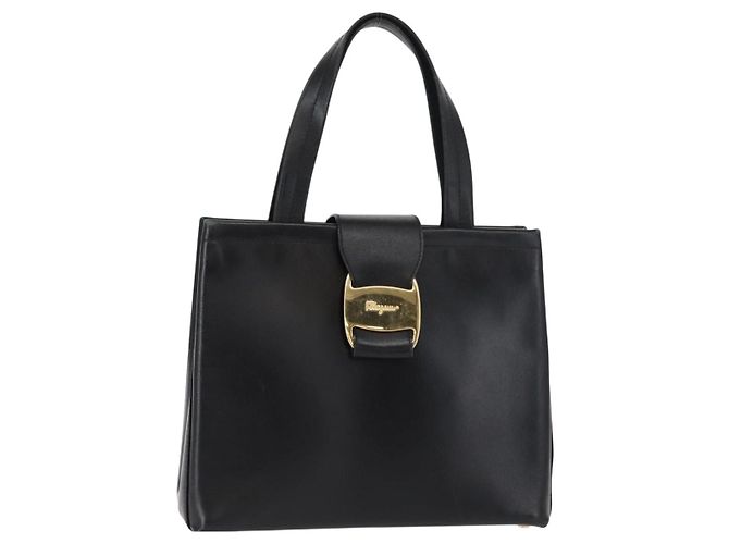 Borsa a mano Vala in pelle nera e oro Salvatore Ferragamo Auth BA7667 Nero D'oro