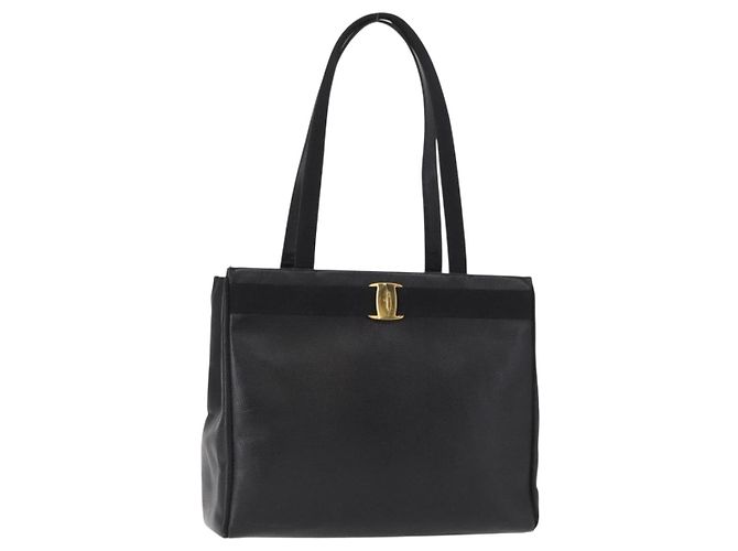 Borsa Tote Vala in pelle nera e oro Auth BA7676 di Salvatore Ferragamo Nero D'oro