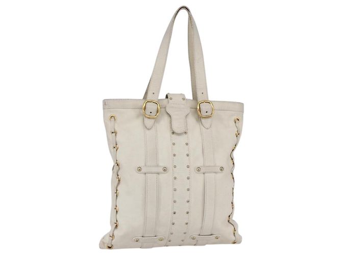VALENTINO Tote Bag Leather White Gold Auth bs31012 Golden
