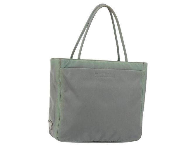 PRADA Tote Bag Nylon Khaki Silver Auth bs31017 Silvery