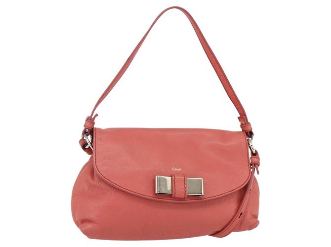 Chloé Bolsa de mão em couro Chloe Lily 2 em 1 Rosa Dourado Auth BA7807