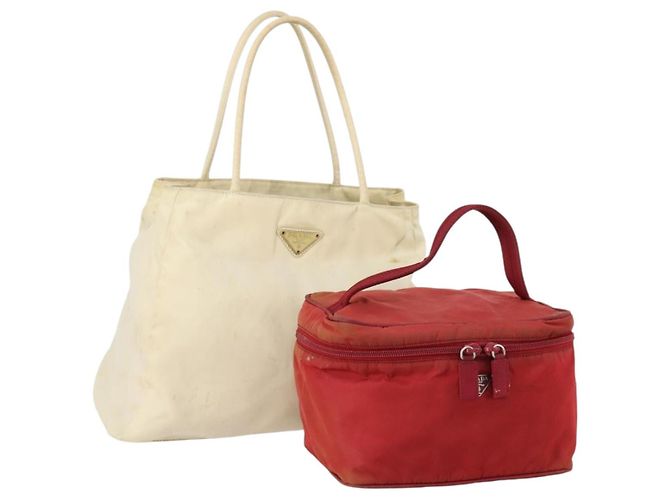 PRADA Sac à main Nylon 2 Set Rouge Blanc Auth bs30661