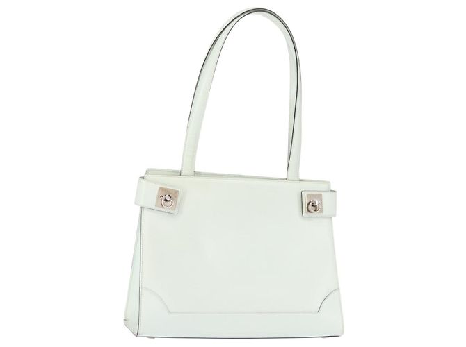 Céline Borsa Tote in pelle argento e bianco Auth 152230